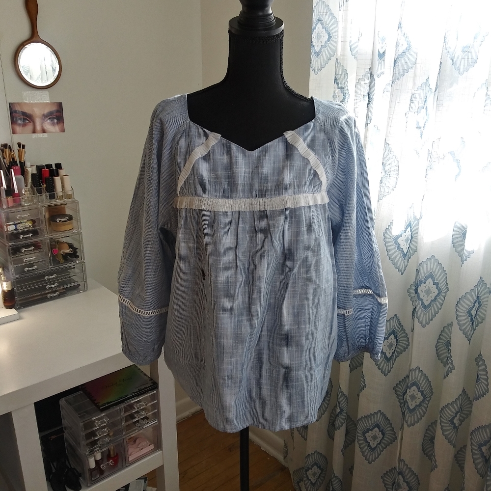 Vintage America Woven Top w 3/4 sleeves
